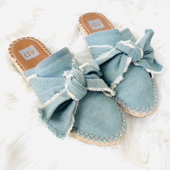 DV by Dolce Vita Shoes - Dolce Vita DV Blue Denim Knotted Bow Espadrille Slide Slip On Women's Size 7.5‌